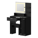 Oikiture Dressing Table Stool Set LED Light Large Cabinet Black - Side View