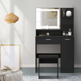 Oikiture Dressing Table Stool Set LED Light Large Cabinet Black
