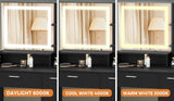 Oikiture Dressing Table Stool Set LED Light Large Cabinet Black