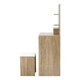 Oikiture Dressing Table Stool Set LED Light Large Cabinet Natural - Low Angle