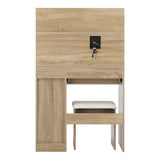 Oikiture Dressing Table Stool Set LED Light Large Cabinet Natural