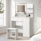 Oikiture Dressing Table Stool Set LED Light Large Cabinet White