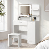 Oikiture Dressing Table Stool Set LED Light Large Cabinet White - Extra Image
