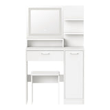 Oikiture Dressing Table Stool Set LED Light Large Cabinet White - Top-Down View