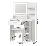 Oikiture Dressing Table Stool Set LED Light Large Cabinet White