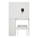 Oikiture Dressing Table Stool Set LED Light Large Cabinet White