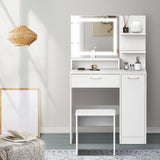 Oikiture Dressing Table Stool Set LED Light Large Cabinet White