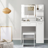 Oikiture Dressing Table Stool Set LED Light Large Cabinet White - Low Angle