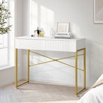 Oikiture Dressing Table Makeup Desk 2 Drawers White and Gold, image 6