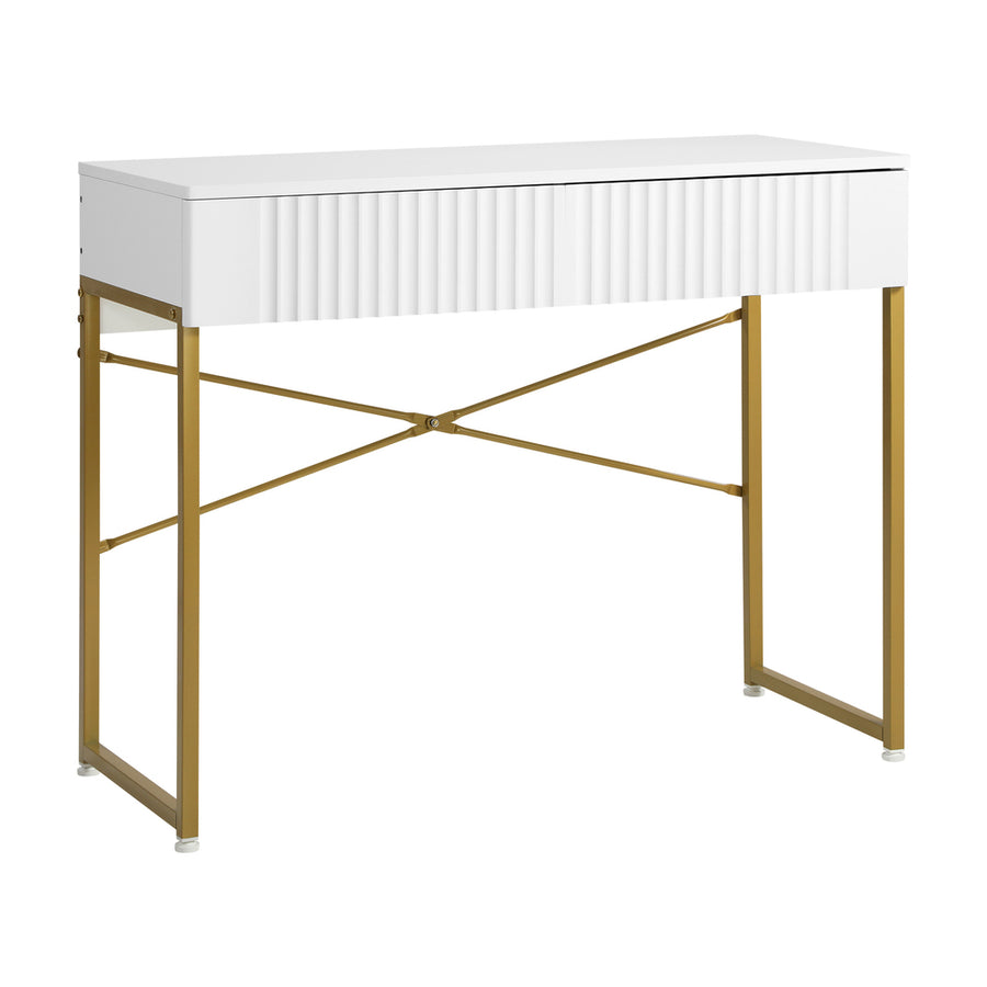 Oikiture Dressing Table Makeup Desk 2 Drawers White and Gold
