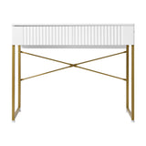 Oikiture Dressing Table Makeup Desk 2 Drawers White and Gold - Front View