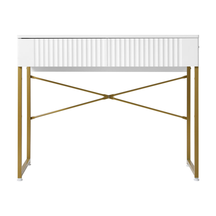 Oikiture Dressing Table Makeup Desk 2 Drawers White and Gold, image 2