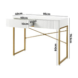 Oikiture Dressing Table Makeup Desk 2 Drawers White and Gold - Low Angle