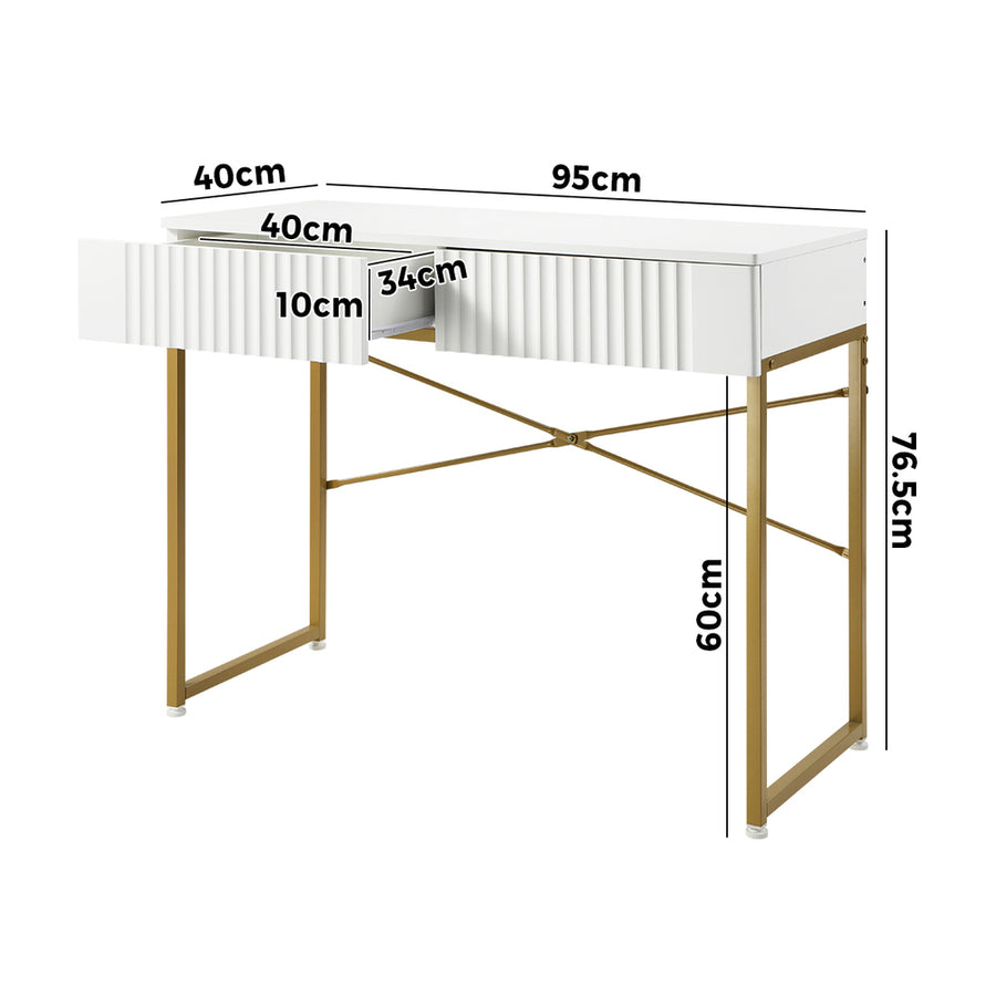 Oikiture Dressing Table Makeup Desk 2 Drawers White and Gold, image 8