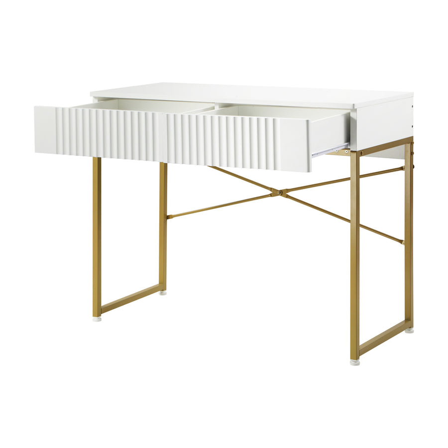 Oikiture Dressing Table Makeup Desk 2 Drawers White and Gold, image 3
