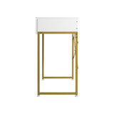 Oikiture Dressing Table Makeup Desk 2 Drawers White and Gold - 45-Degree Angle