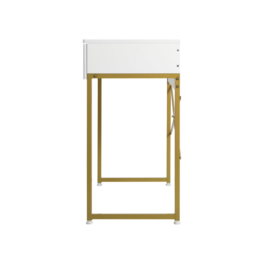 Oikiture Dressing Table Makeup Desk 2 Drawers White and Gold, image 5