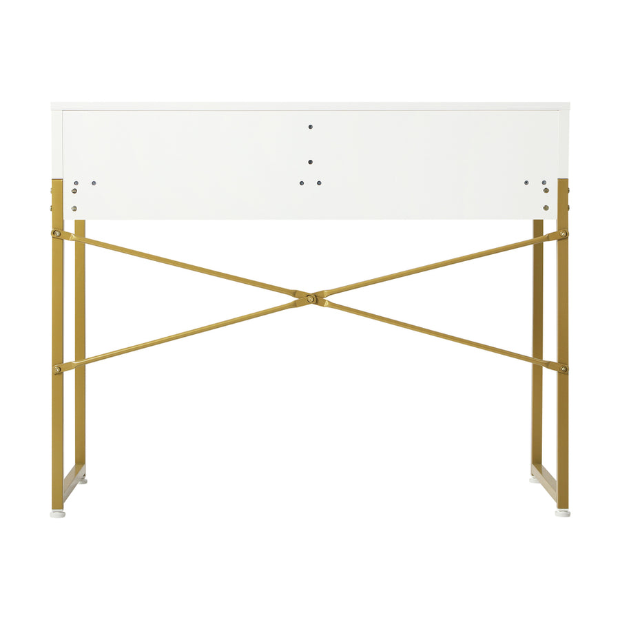Oikiture Dressing Table Makeup Desk 2 Drawers White and Gold, image 7