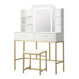 Oikiture Dressing Table Stool Set LED Mirror Vanity Desk White Gold - 45-Degree Angle