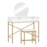 Oikiture Dressing Table Stool Set with Mirror 2 Drawers White & Gold