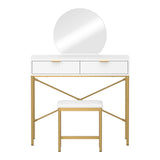 Oikiture Dressing Table Stool Set with Mirror 2 Drawers White & Gold
