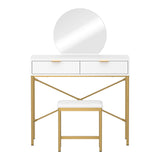 Oikiture Dressing Table Stool Set with Mirror 2 Drawers White & Gold - Close-Up Angle