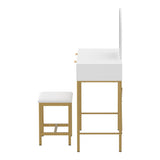 Oikiture Dressing Table Stool Set with Mirror 2 Drawers White & Gold