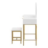 Oikiture Dressing Table Stool Set with Mirror 2 Drawers White & Gold - Low Angle