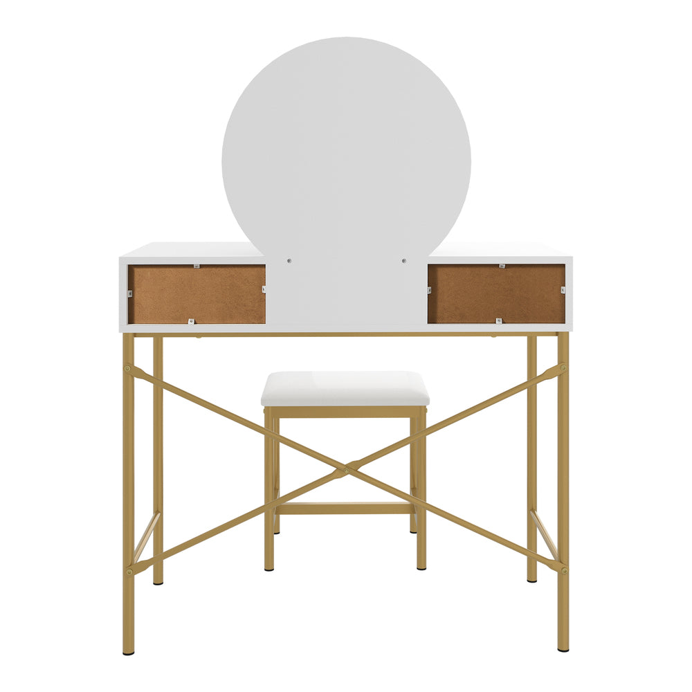 Oikiture Dressing Table Stool Set with Mirror 2 Drawers White & Gold