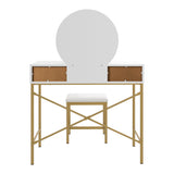 Oikiture Dressing Table Stool Set with Mirror 2 Drawers White & Gold