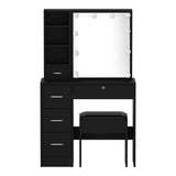 Oikiture Dressing Table Stool Set Makeup Slide Mirror Drawer 10 LED Bulbs Black - 45-Degree Angle
