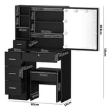 Oikiture Dressing Table Stool Set Makeup Slide Mirror Drawer 10 LED Bulbs Black