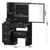 Oikiture Dressing Table Stool Set Makeup Slide Mirror Drawer 10 LED Bulbs Black - Top-Down View