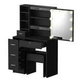 Oikiture Dressing Table Stool Set Makeup Slide Mirror Drawer 10 LED Bulbs Black