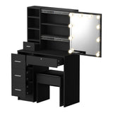 Oikiture Dressing Table Stool Set Makeup Slide Mirror Drawer 10 LED Bulbs Black - Close-Up Angle