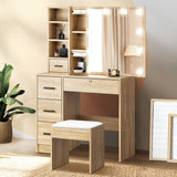 Oikiture Dressing Table Stool Set with 10 Bulbs Mirror Wooden - Rear View