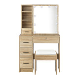 Oikiture Dressing Table Stool Set with 10 Bulbs Mirror Wooden - Front View