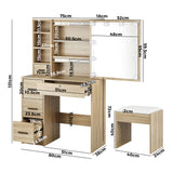 Oikiture Dressing Table Stool Set with 10 Bulbs Mirror Wooden - 45-Degree Angle
