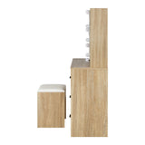 Oikiture Dressing Table Stool Set with 10 Bulbs Mirror Wooden