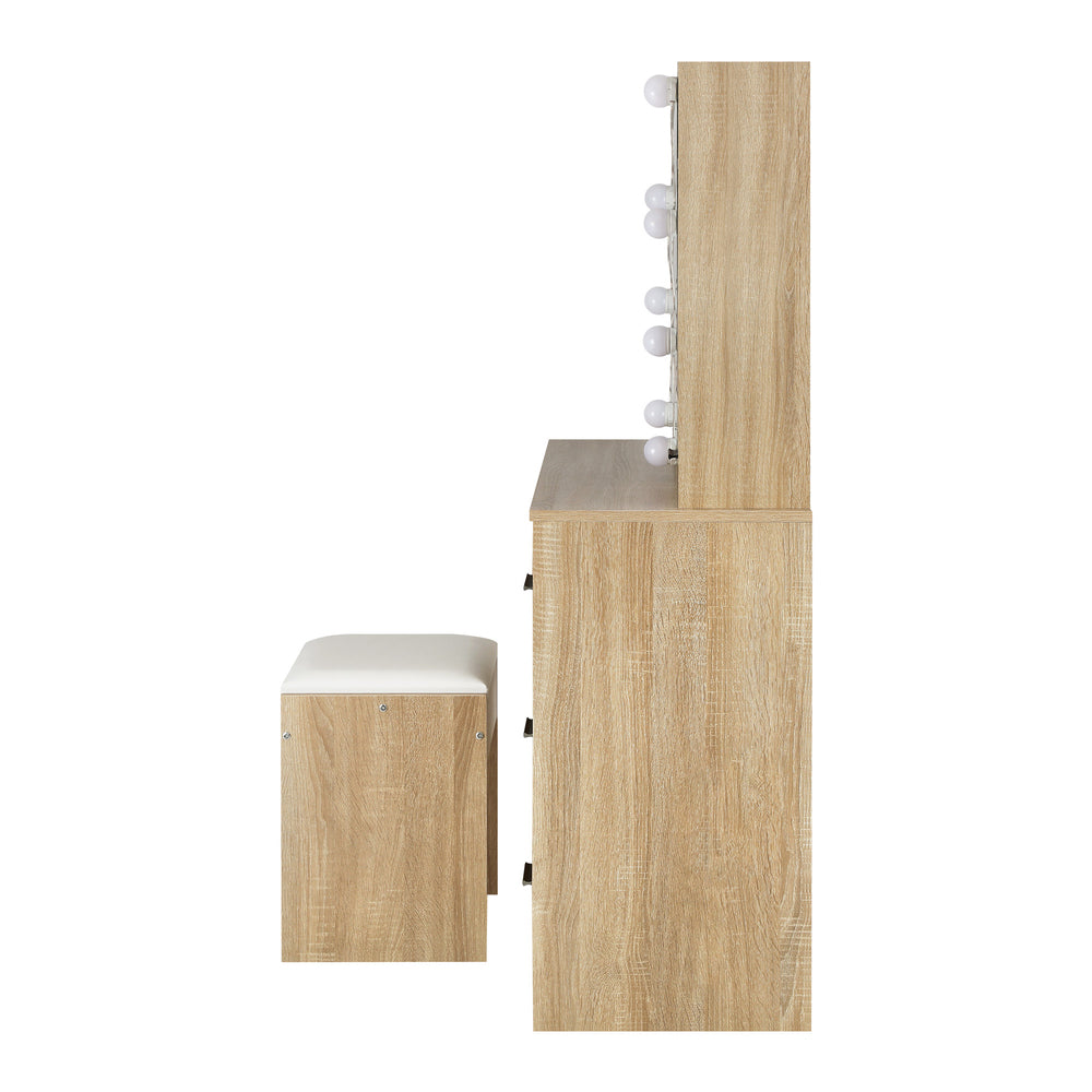 Oikiture Dressing Table Stool Set with 10 Bulbs Mirror Wooden