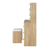 Oikiture Dressing Table Stool Set with 10 Bulbs Mirror Wooden - Side View