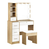 Oikiture Dressing Table Stool Set Slide Mirror LED Bulbs Wooden White