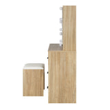 Oikiture Dressing Table Stool Set Slide Mirror LED Bulbs Wooden White - Low Angle