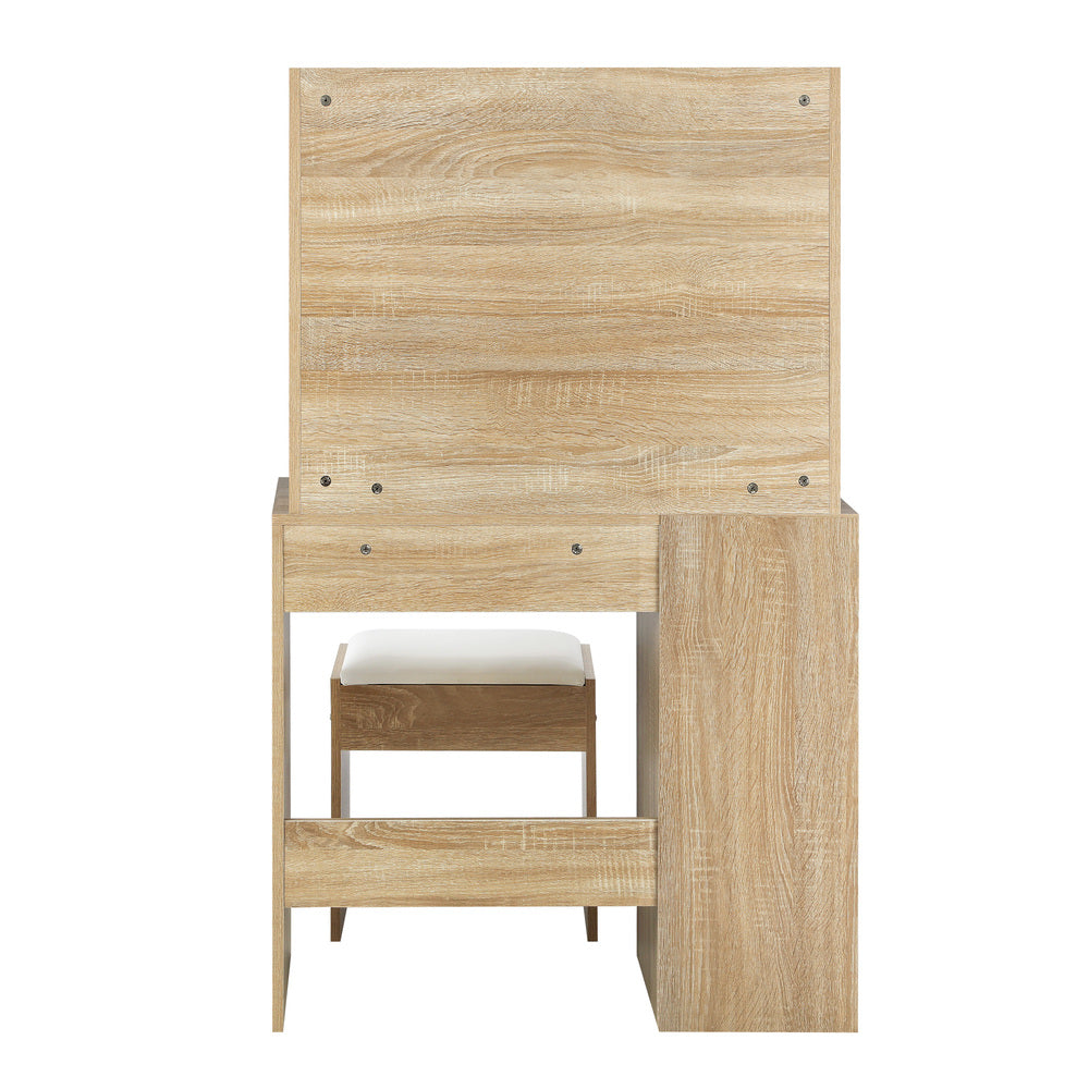 Oikiture Dressing Table Stool Set Slide Mirror LED Bulbs Wooden White