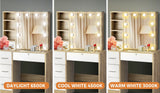 Oikiture Dressing Table Stool Set Slide Mirror LED Bulbs Wooden White