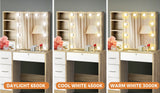 Oikiture Dressing Table Stool Set Slide Mirror LED Bulbs Wooden White - 45-Degree Angle