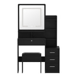 Oikiture Dressing Table Stool Set Makeup Mirror LED Light Storage Cabinet Black - Low Angle