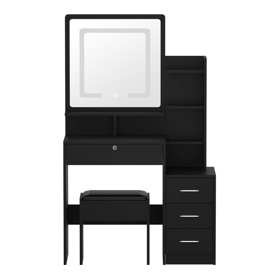 Oikiture Dressing Table Stool Set Makeup Mirror LED Light Storage Cabinet Black, image 8