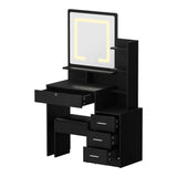 Oikiture Dressing Table Stool Set Makeup Mirror LED Light Storage Cabinet Black - Front View