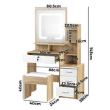 Oikiture Dressing Table Stool Set LED Light Mirror Wooden White - Top-Down View